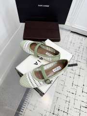 Uubags Alaïa Woven Leather Mary Jane Flats In White/ Light Green - 2