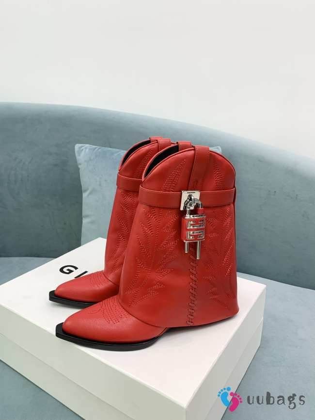 Uubags Givenchy Red Leather Cowboy Ankle Boots with 4G Padlock 6cm - 1