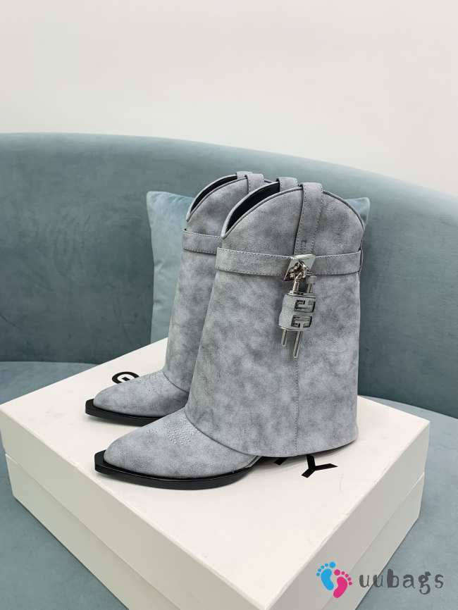 Uubags Givenchy Grey Suede Cowboy Ankle Boots with 4G Padlock 6cm - 1