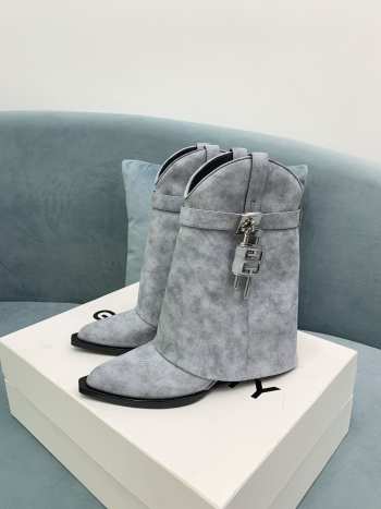 Uubags Givenchy Grey Suede Cowboy Ankle Boots with 4G Padlock 6cm