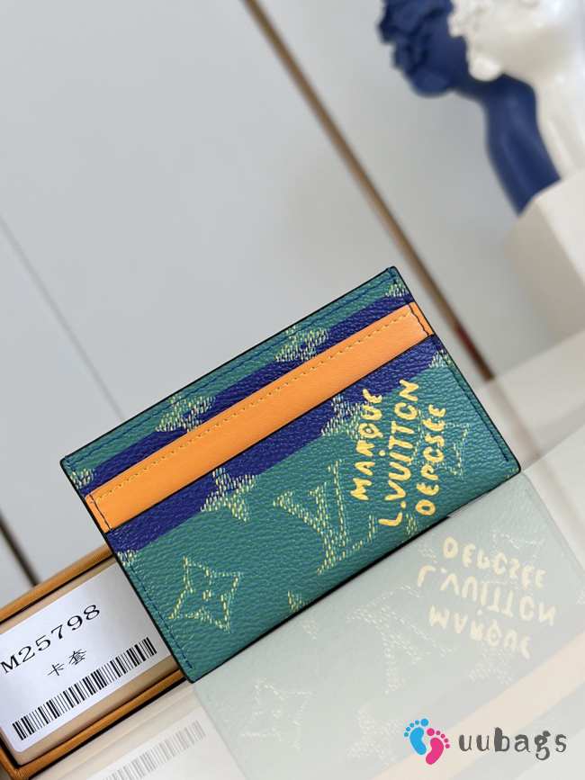 Uubags Louis Vuitton Double Card Holder Blue Stripes Monogram Heritage Coated Canvas 11x7x1.5cm - 1