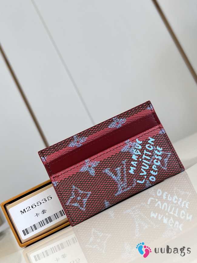 Uubags Louis Vuitton Double Card Holder Red Stripes Monogram Heritage Coated Canvas 11x7x1.5cm - 1