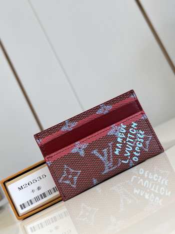Uubags Louis Vuitton Double Card Holder Red Stripes Monogram Heritage Coated Canvas 11x7x1.5cm
