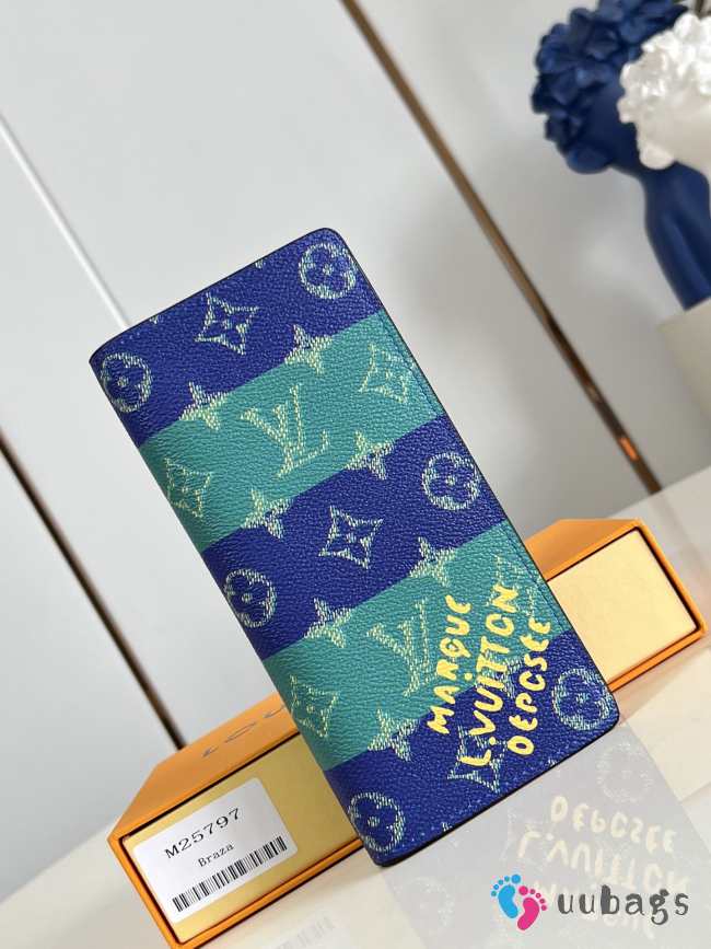 Uubags Louis Vuitton M26539 Brazza Wallet in Monogram Canvas with Graffiti Print Blue Stripes 19x10x2cm - 1