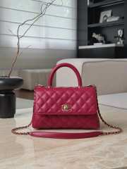Uubags Chanel Coco Handle Flap Bag Dark Pink Caviar with Gold Hardware 14x24x10cm - 1