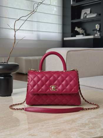Uubags Chanel Coco Handle Flap Bag Dark Pink Caviar with Gold Hardware 14x24x10cm