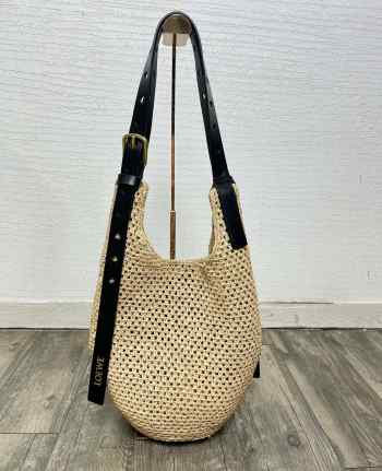 Uubags Loewe Font Tote in Raffia with Calfskin 32x28.5cm
