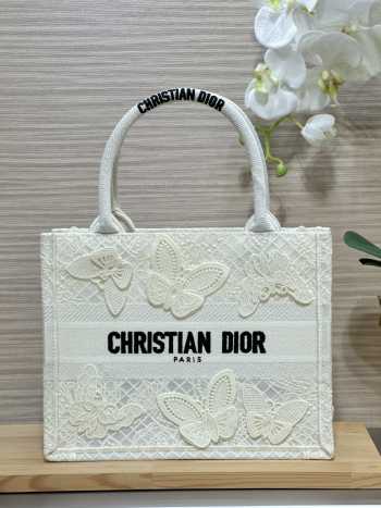 Uubags Christian Dior Medium Book Tote Bag in Embroidered Butterfly Lace In Off-White 26.5x21x14cm