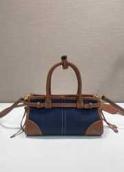 Uubags Prada Symbole Top-Handle Bag in Denim and Leather Cognac 23.5x12x9cm - 3