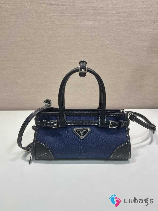 Uubags Prada Symbole Top-Handle Bag in Denim and Leather Black 23.5x12x9cm - 1
