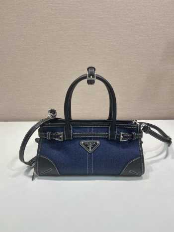 Uubags Prada Symbole Top-Handle Bag in Denim and Leather Black 23.5x12x9cm