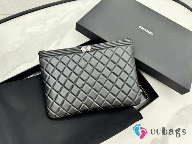 Uubags Chanel Boy O Case Cosmetic Pouch In Balck With Silver Hardware 33x24cm - 1