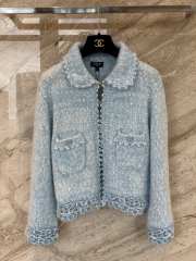Uubags Chanel Wool Tweed Jacket in Light Blue - 1