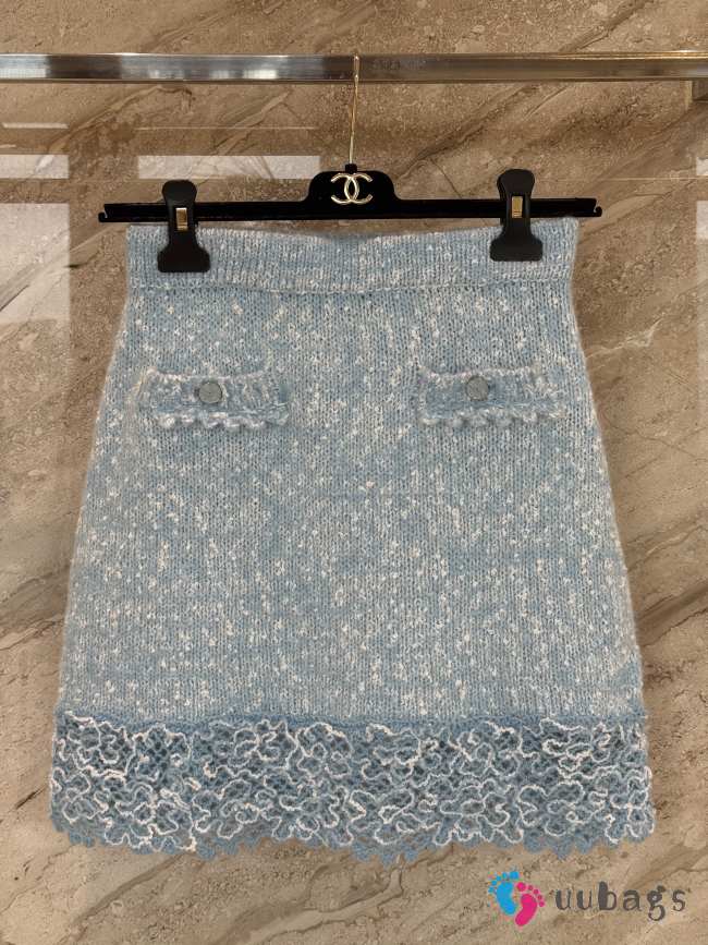 Uubags Chanel Short Skirt Wool Tweed Light Blue - 1