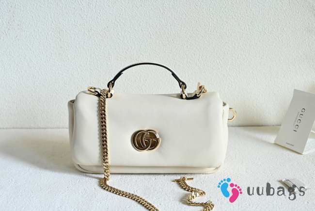 Uubags Gucci GG Marmont Small Top Handle Bag in White Leather 21x12.5x4.6cm - 1