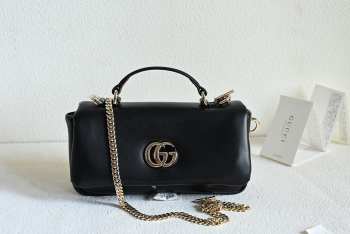 Uubags Gucci GG Marmont Small Top Handle Bag in Black Leather 21x12.5x4.6cm