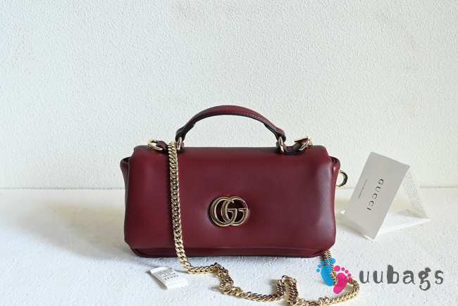 Uubags Gucci GG Marmont Small Top Handle Bag in Red Leather 21x12.5x4.6cm - 1