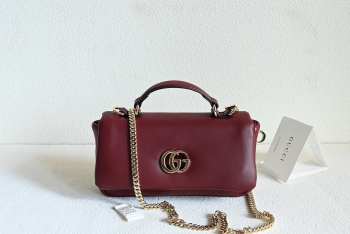 Uubags Gucci GG Marmont Small Top Handle Bag in Red Leather 21x12.5x4.6cm