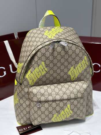 Uubags Gucci medium backpack with print dark green cotton linen lining 36.5x41x18cm