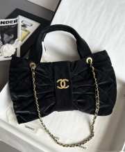 Uubags Chanel Mini Bow Bag Velvet Effect Nylon & Gold Metallic In Black 18x26x5cm - 1