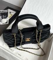 Uubags Chanel Mini Bow Bag Velvet Effect Nylon & Gold Metallic In Black 18x26x5cm - 5