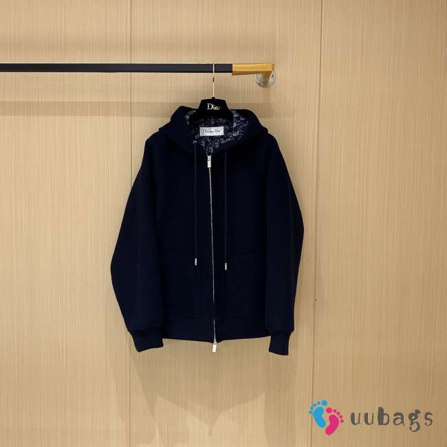 Uubags Dior Hooded Jacket in Navy Blue Wool and Cashmere - 1