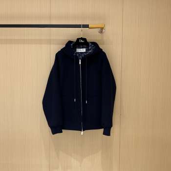 Uubags Dior Hooded Jacket in Navy Blue Wool and Cashmere