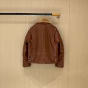Uubags Miu Miu Shearling-Trimmed Leather Jacket In Brown - 4