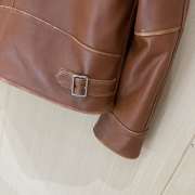 Uubags Miu Miu Shearling-Trimmed Leather Jacket In Brown - 2