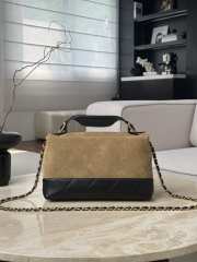 Uubags Chanel large flap bag with handle suede, shiny lambskin & gold metallic in beige & black 18x29x8cm - 4
