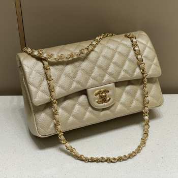 Uubags Classic Flap Bag Quilted Gold Metallic Caviar Leather 25cm