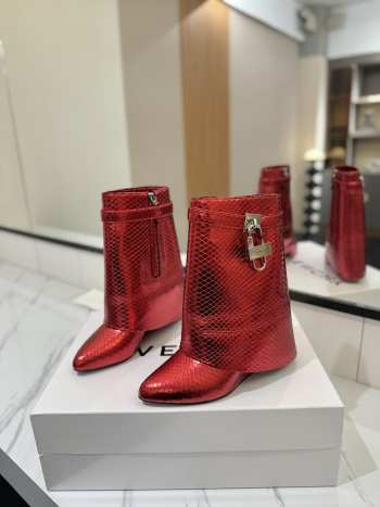 Uubags Givenchy Shark Lock Wedge Boots in Red Metallic Snakeskin Embossed Leather