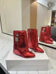 Uubags Givenchy Shark Lock Wedge Boots in Red Metallic Snakeskin Embossed Leather - 5