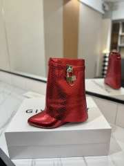 Uubags Givenchy Shark Lock Wedge Boots in Red Metallic Snakeskin Embossed Leather - 4