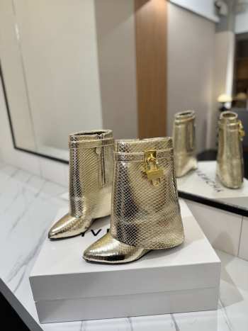 Uubags Givenchy Shark Lock Wedge Boots in Gold Metallic Snakeskin Embossed Leather