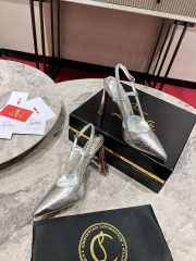 Uubags Christian Louboutin Metallic Silver T-Strap Slingback Pumps 10cm - 3