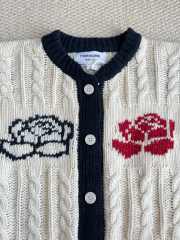 Uubags Thom Browne Rose-intarsia cable-knit cardigan in white - 5