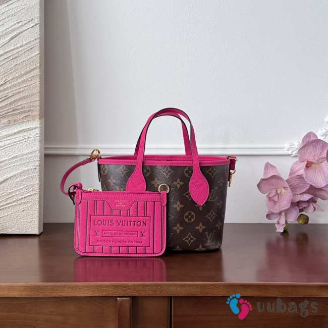 Uubags Louis Vuitton M12106 Neverfull Bandoulière Inside Out BB In Rose Pondichery/Monogram 26.5x16.5x11cm - 1