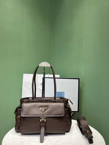 Uubags Prada 1BG596 Explore medium nappa leather tote bag in dark brown 31x17x11cm