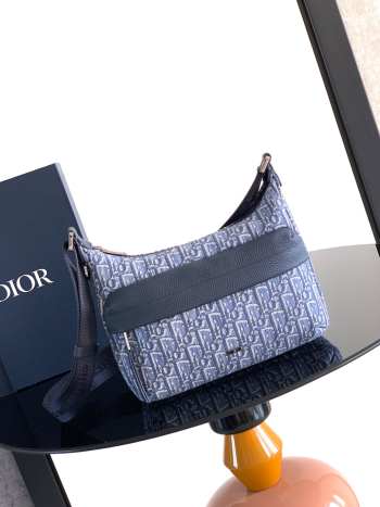 Uubags Small Rider Soft Hobo Bag Blue Dior Oblique Jacquard and Grained Calfskin 25x22x9cm
