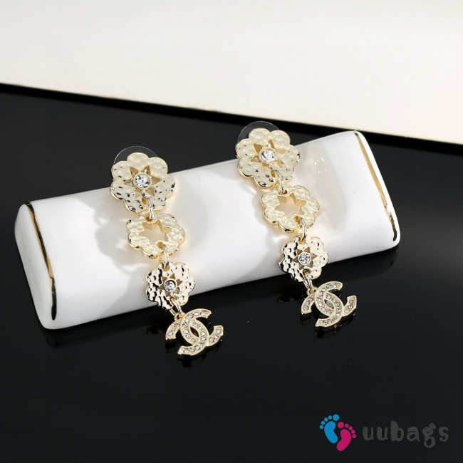 Uubags Chanel Camelia & Strass CC Dangling Earrings in Gold-Tone Metal and Crystals - 1