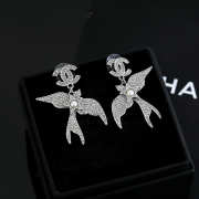 Uubags Chanel Silver-Tone Metal Bird & Star CC Dangling Earrings with Crystals and Pearls - 1