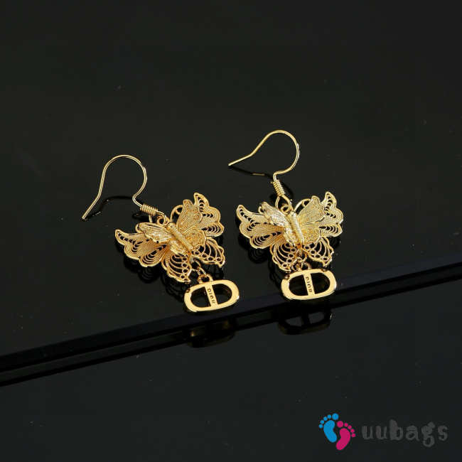 Uubags Dior Gold-Tone Metal Butterfly D Charm Earrings - 1