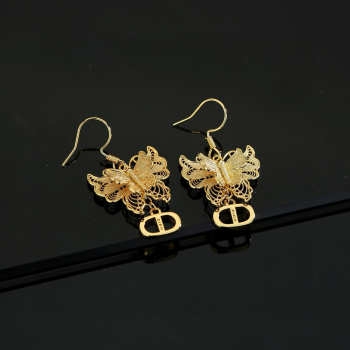 Uubags Dior Gold-Tone Metal Butterfly D Charm Earrings