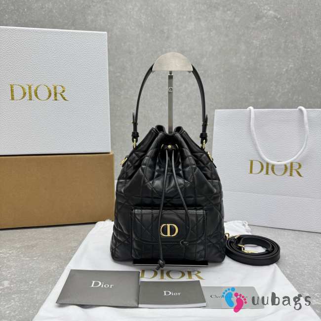 Uubags Dior Caro Nano Bucket Bag Black Macrocannage Lambskin 14x15x7cm - 1