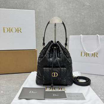 Uubags Dior Caro Nano Bucket Bag Black Macrocannage Lambskin 14x15x7cm