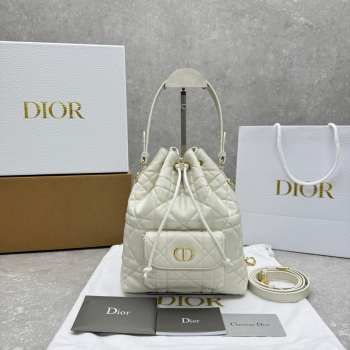 Uubags Dior Caro Nano Bucket Bag White Macrocannage Lambskin 14x15x7cm