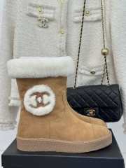 Uubags Chanel Shearling Suede Ankle Boots In Tan - 1