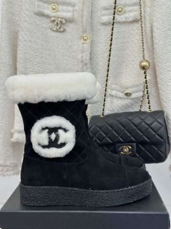 Uubags Chanel Shearling Suede Ankle Boots In Black