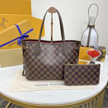 Uubags Louis Vuitton N40600 Neverfull PM Bag Brown Damier Ebene Canvas 29x21x12cm